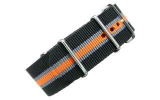 Black/Grey/Orange Thin Stripe NATO - 24mm