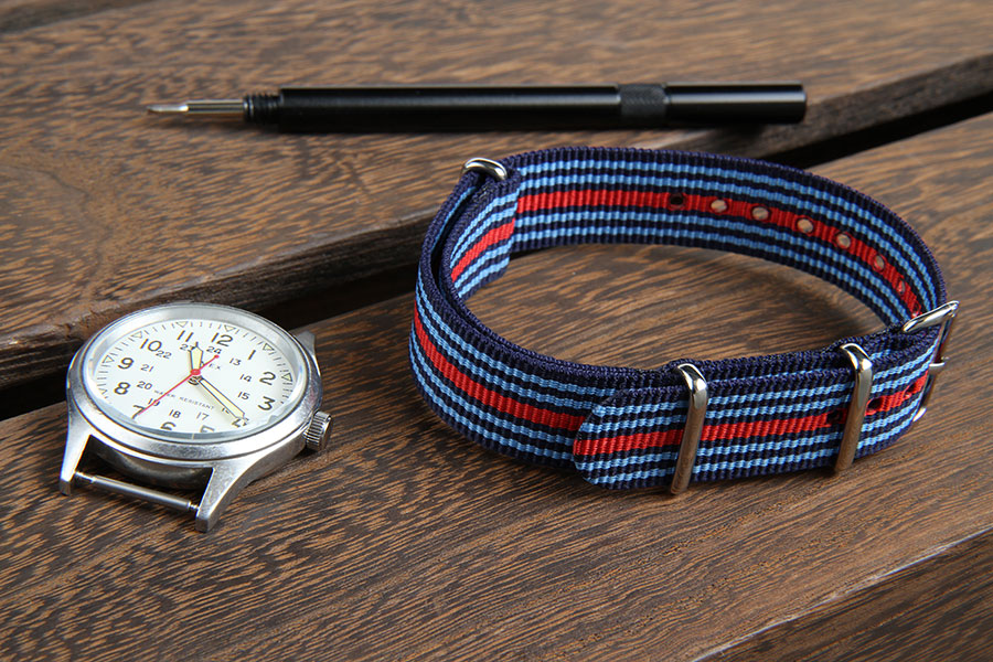 Navy Blue Red NATO 18mm Crown Buckle